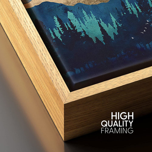 IDEA4wall Framed Canvas Wall Art Print Blue Mountains & Forest Under